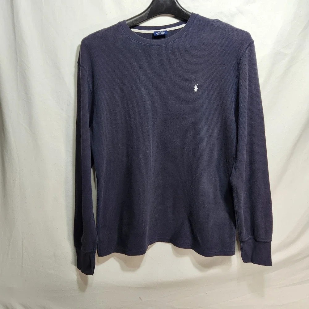 Polo Ralph Lauren Sleepwear Mens‎ Knit Shirt Thermal Large Navy Blue Long Sleeve
